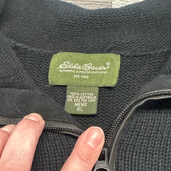 Eddie Bauer Black Kangaroo Pocket Sweater Jacket Cuffed Bottom Mens XL Australia - Picture 4 of 10